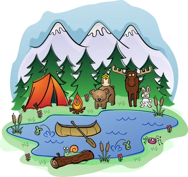 Camping dans les bois — Image vectorielle