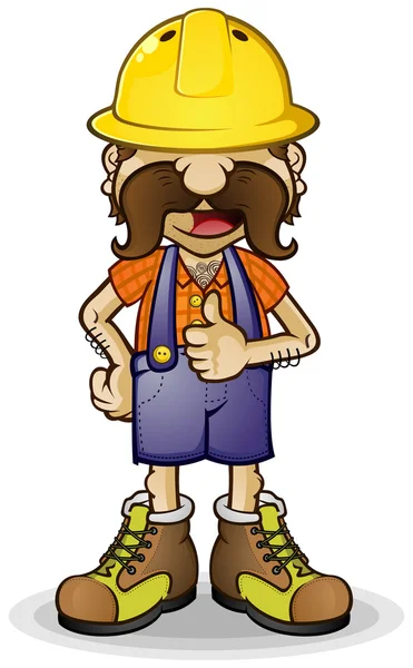 Construction Worker Cartoon Character Thumbs Up — Stock Vector