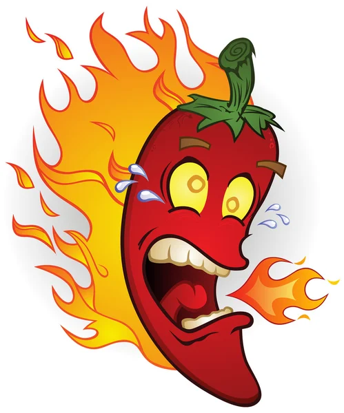 Flaming Hot Chili Pepper Cartoon Character — Stock Vector