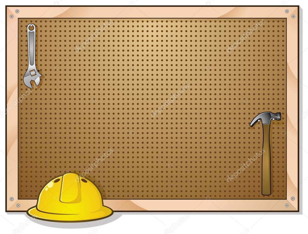 Peg Board Cartoon With Hard Hat and Tools