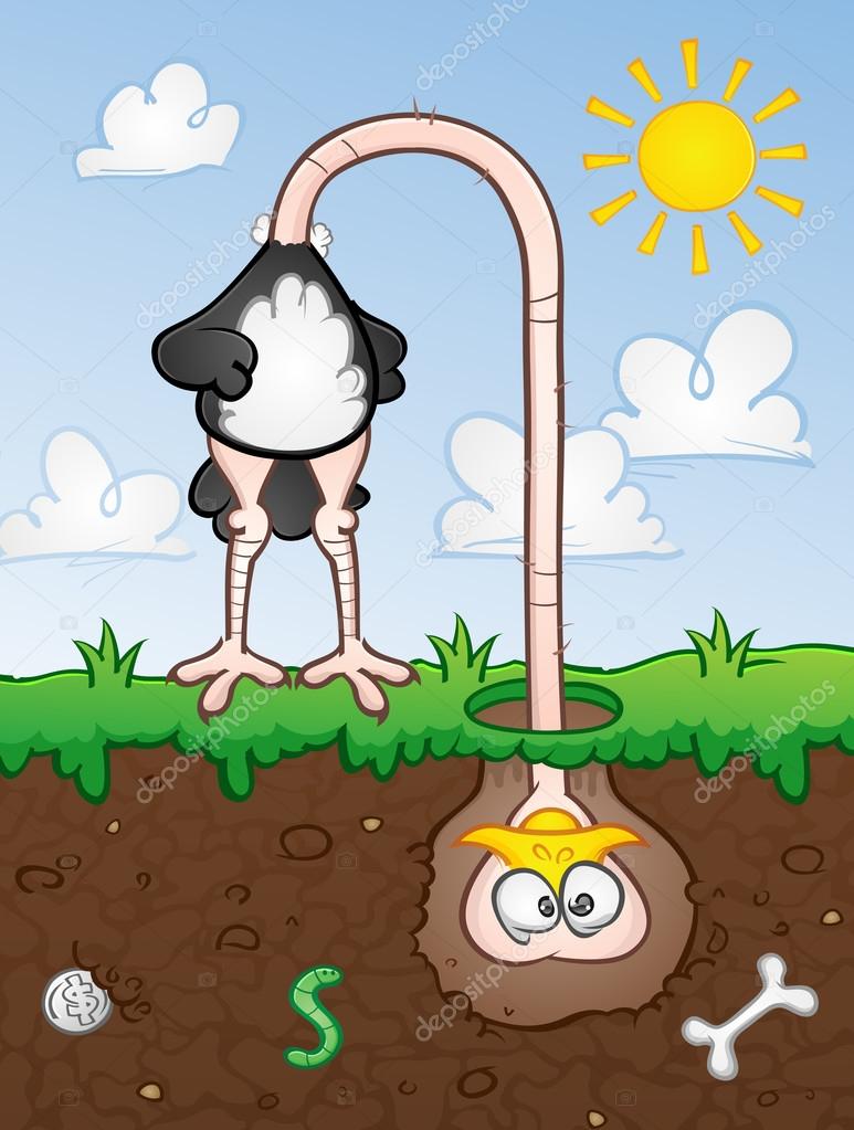 Ostrich With His Head In The Ground Cartoon Character