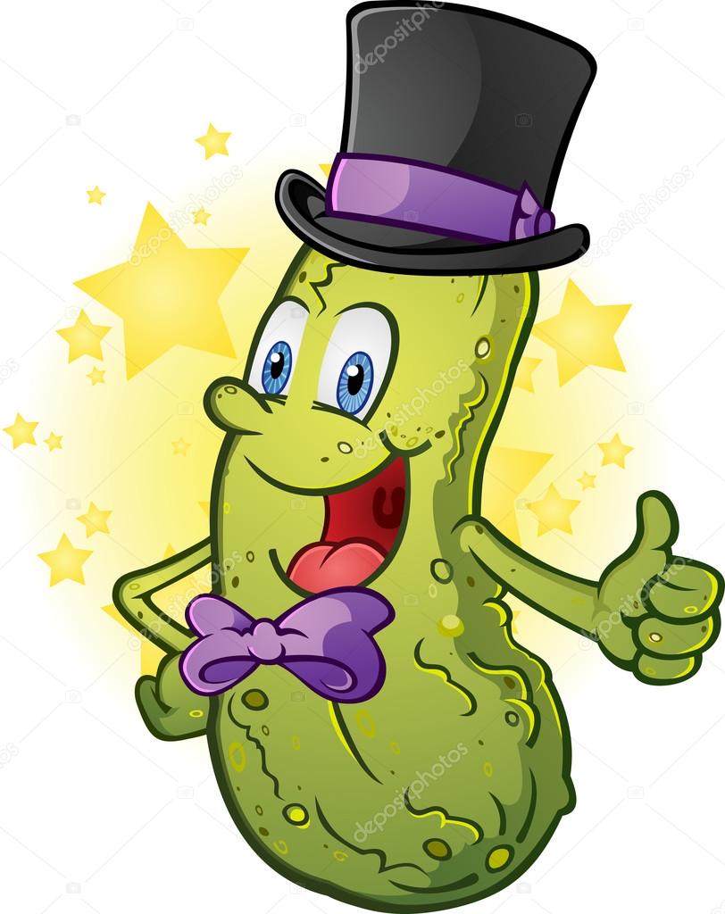 Gentleman Pickle In A Top Hat and Bow Tie Cartoon Character