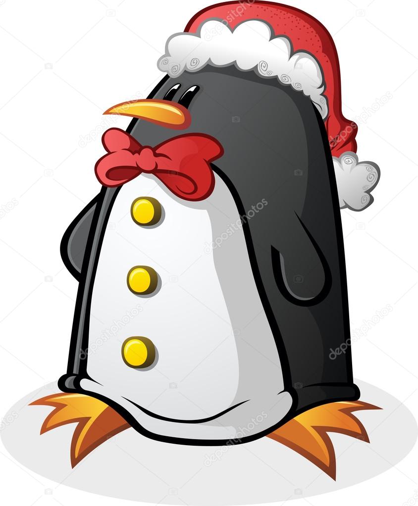 Penguin Cartoon Character in a Santa Hat for Christmas