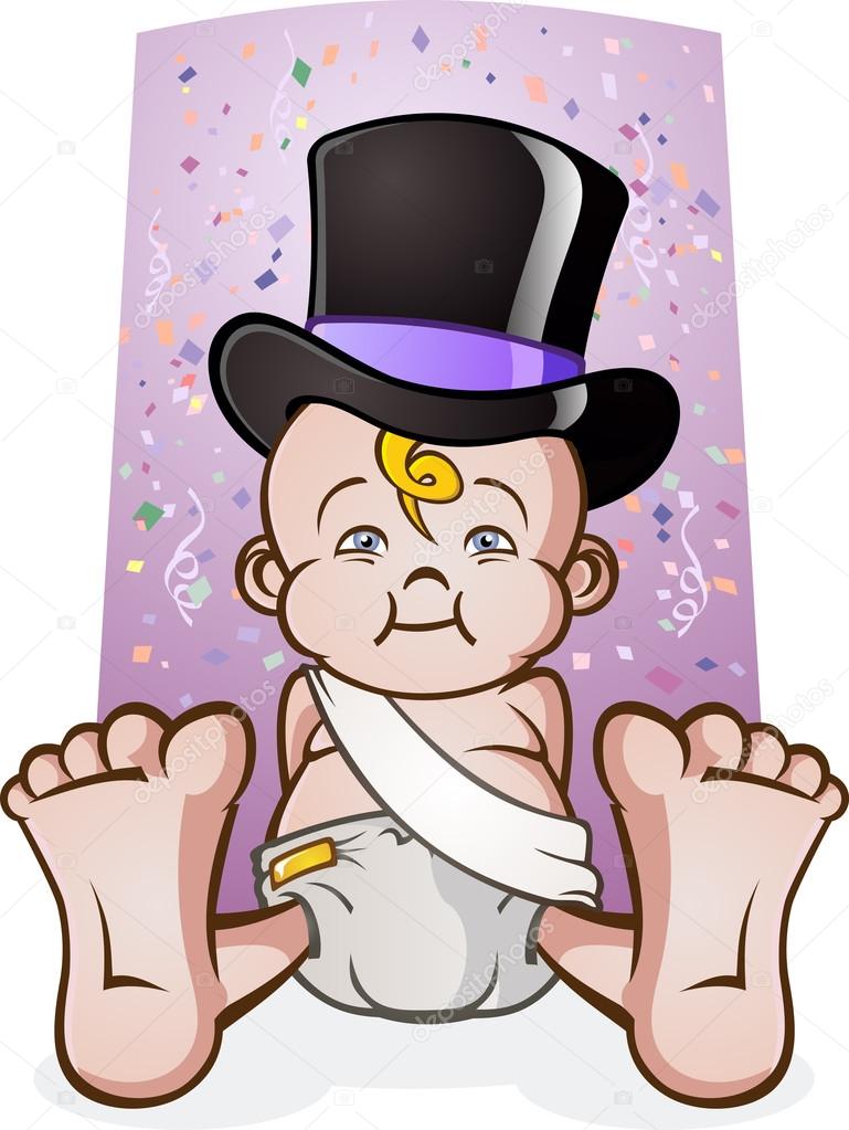 Cute New Years Eve Baby Cartoon Character in a Top Hat