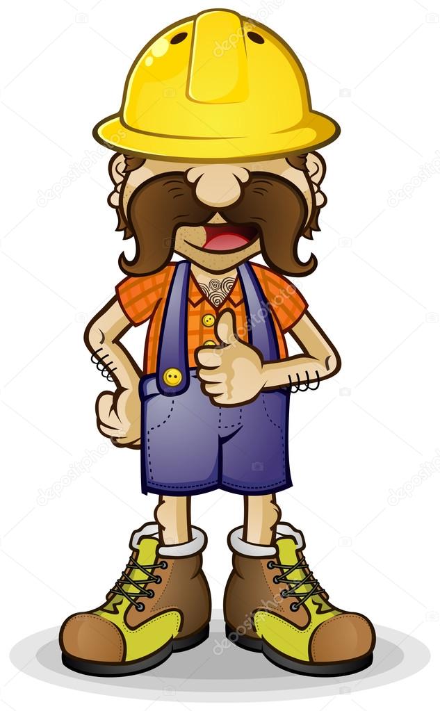 Construction Worker Cartoon Character Thumbs Up