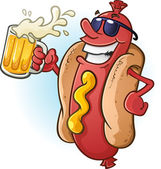 hot dog kreslený sluneční brýle a pití piva