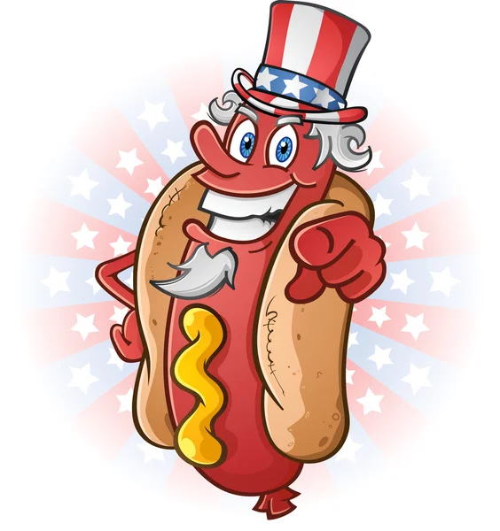 Onkel sam hot dog cartoon figur — Stockvektor