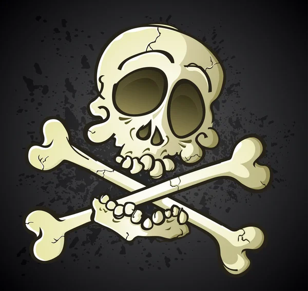 Crânio e ossos cruzados Jolly Roger Caráter dos desenhos animados — Vetor de Stock