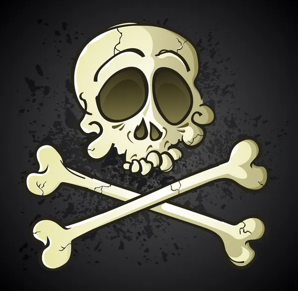 Teschio e ossa incrociate Jolly Roger personaggio dei cartoni animati — Vettoriale Stock