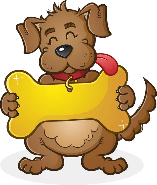 Cão com colar gigante Tag Signo Caráter dos desenhos animados — Vetor de Stock
