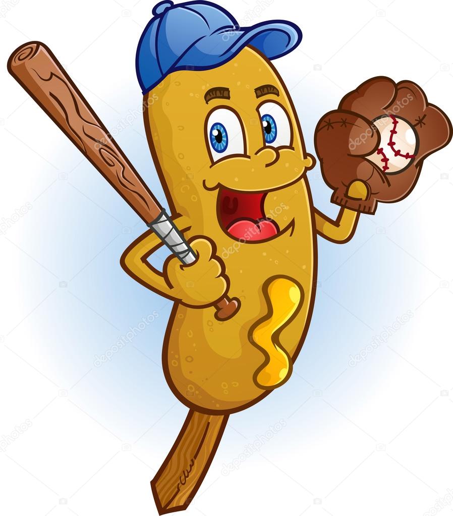 Corn Dog Baseball Cartoon Character