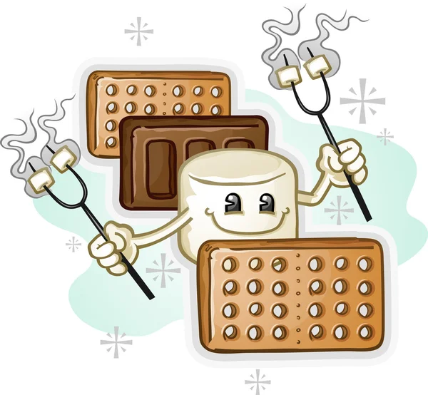 Marshmallow Smores Cartoon Character — Stock Vector