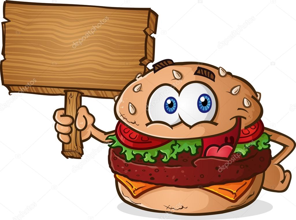 Hamburger Cartoon Wooden Sign