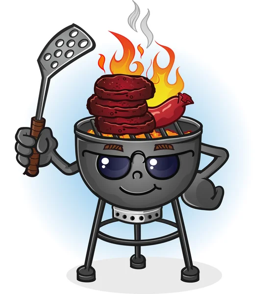 Griglia barbecue Cartone animato personaggio con atteggiamento — Vettoriale Stock