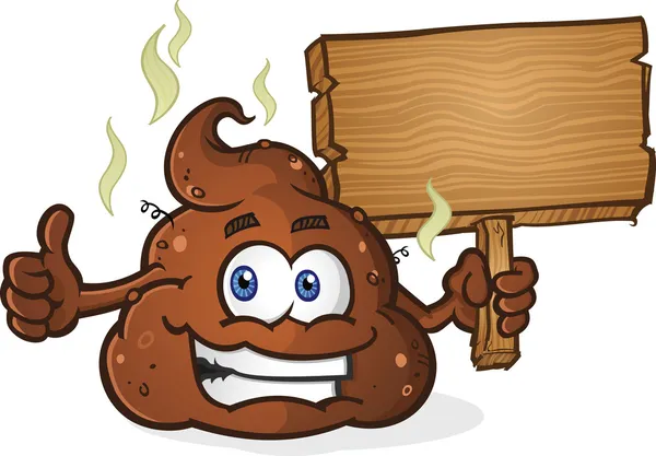 Poop Pile Cartoon caractère pouce levé et tenant signe — Image vectorielle