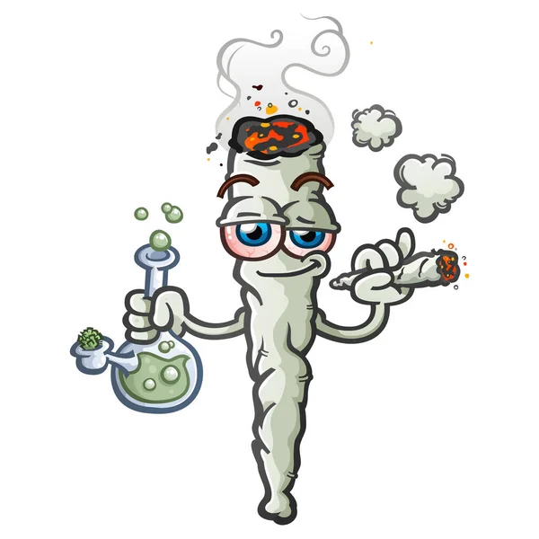 Šťastný Zhulený Marihuana Joint Cartoon Postava Drží Vodní Bong — Stockový vektor