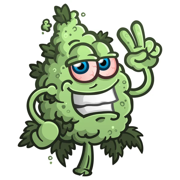 Personaje Dibujos Animados Marihuana Apedreado Feliz Mostrando Signo Paz — Vector de stock