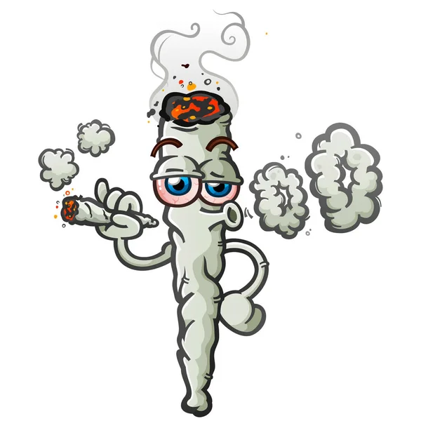 Marijuana Joint Vector Cartoon Character Illustration Smoking Reefer Joint Blowing — 图库矢量图片