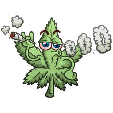Cartoon styled marijuana pot leaf vector illustration blowing smoke rings