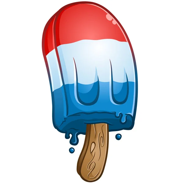 American Red White Blue Popsicle Dessert Cartoon Illustration Summer 4Th — Stock Vector