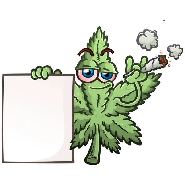 Marijuana Cannabis Leaf Vector Cartoon Character Illustration Smoking Joint Puffing — 图库矢量图片