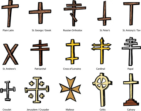 Divers modèles de crucifix chrétien — Image vectorielle