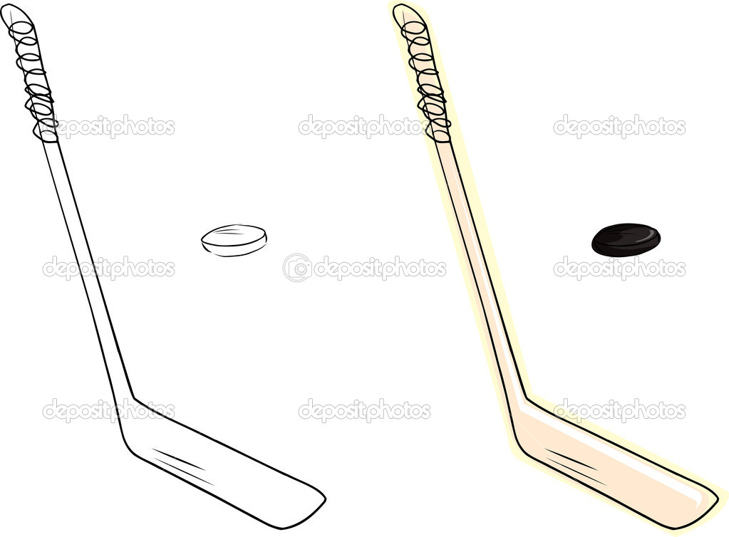 Изолированные хоккея stick и черный шайба каракули.