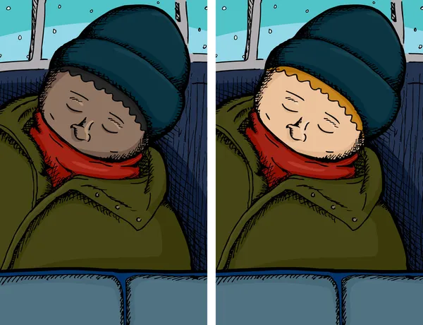 Человек спит в автобусе — стоковый вектор