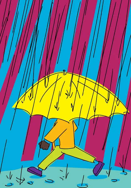 Person Walking in Rain — Stock Vector
