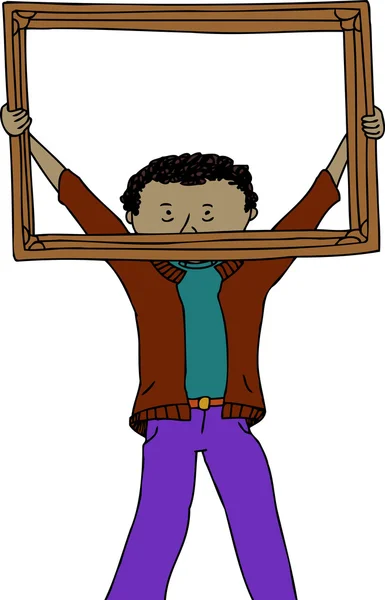 Man Holding Frame — Stock Vector