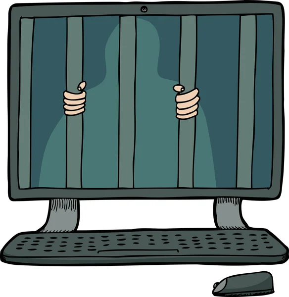 Prisoner Inside a Computer — Stock Vector