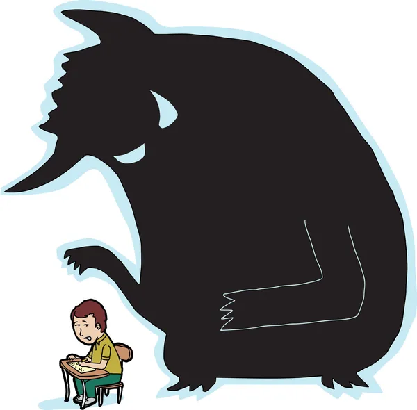 Scared Student and Monster — Stock Vector