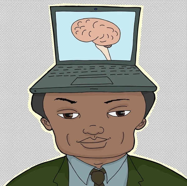 Hombre con cerebro de computadora — Vector de stock