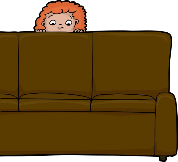 Niño detrás del sofá — Vector de stock