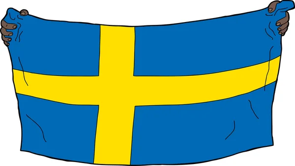 Hålla en svensk flagga — Stock vektor
