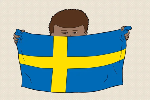 İsveçli çocuk bayrakla işaretle — Stok Vektör