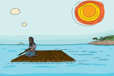 Man with Wooden Raft clipart