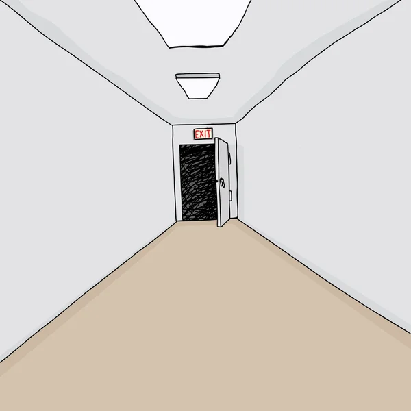 Puerta de salida en el pasillo — Vector de stock