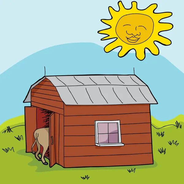 Sun Over Small Barn - Stok Vektor