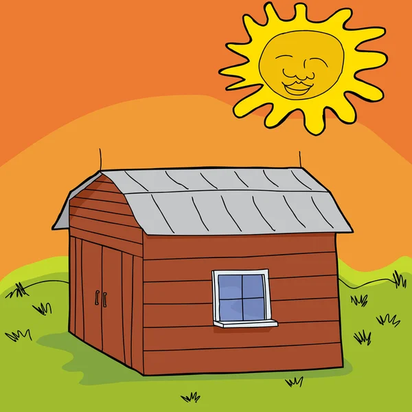 Hot Sun Over Shed — Stock Vector