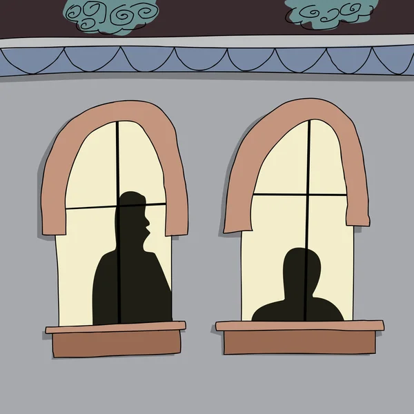 Silhoutte de la gente en Windows — Vector de stock