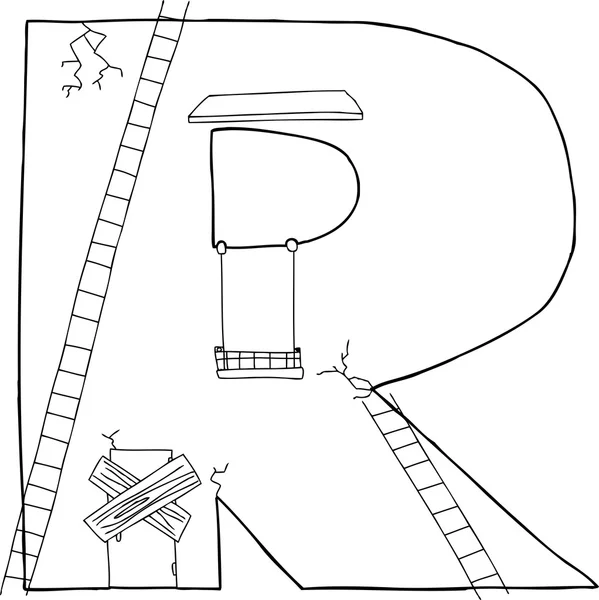 Delineado R como edificio — Vector de stock