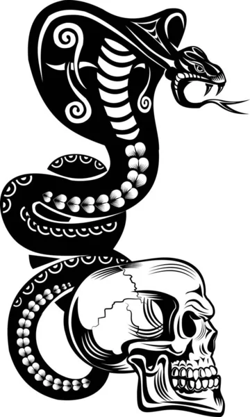 Tatouage Serpent Cobra Crâne — Image vectorielle