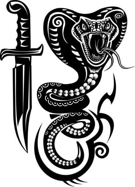 Cuchillo Cobra Tatuaje Serpiente — Archivo Imágenes Vectoriales