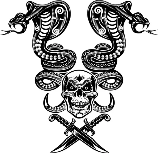 Caveira Punhal Cobra Tatuagem Cobra — Vetor de Stock