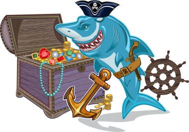 Çizgi film korsan köpekbalığının çizimi