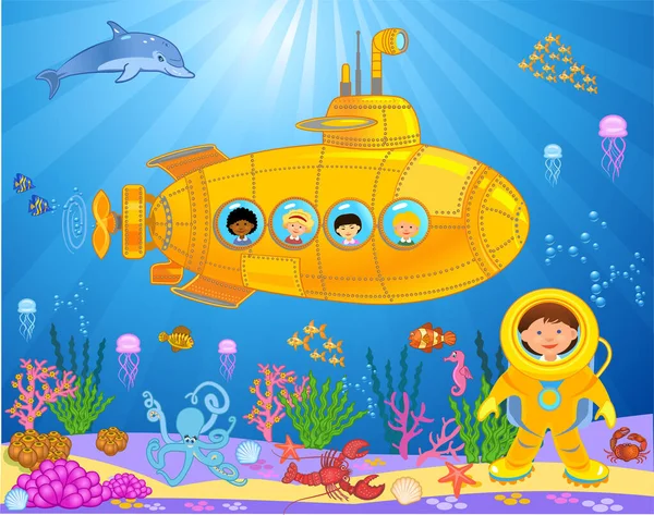 Illustration Submarine Kids — Stock Vector