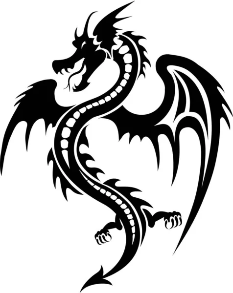 Tatouage Dragon Tribal Noir — Image vectorielle
