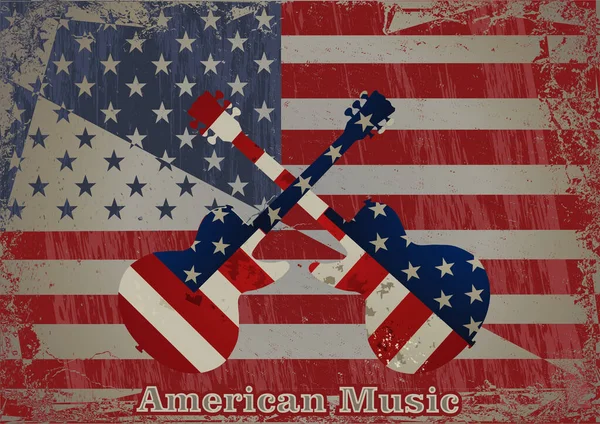 American Music Guitare Électrique Drapeau Américain Drapeau Des États Unis — Image vectorielle
