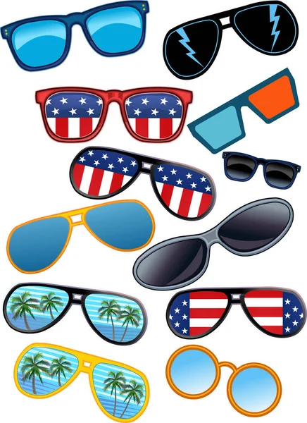 Sun glasses with tropical beach reflection and American flag